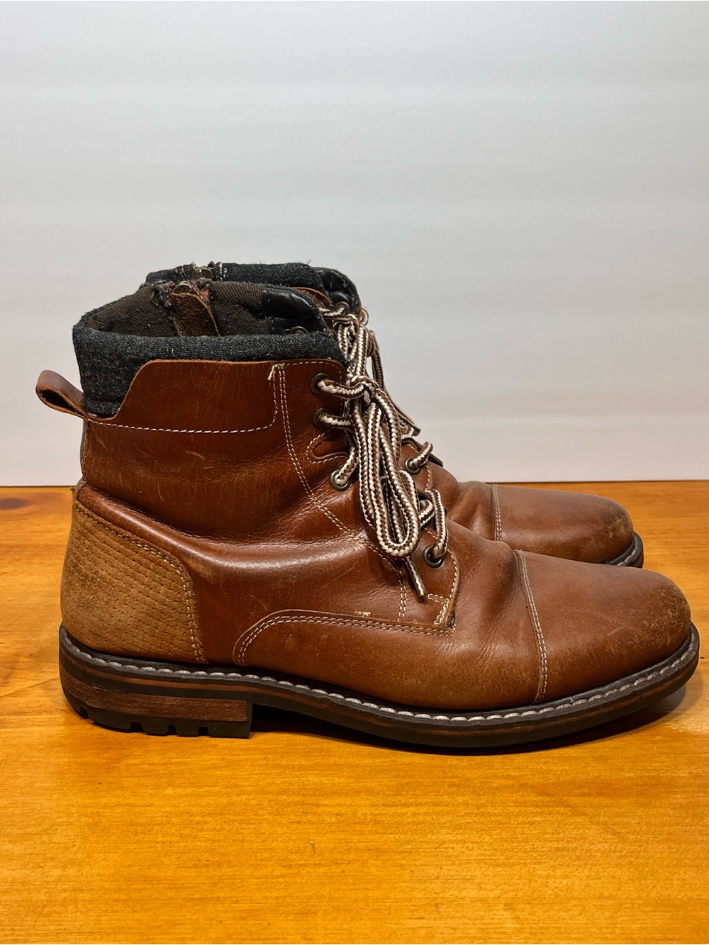 Crevo Brown Leather Lace-Up Boots with Black Padded Collar